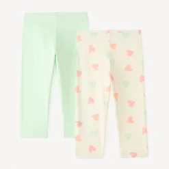 Set van 2 leggings in uni jersey en fantasieprints meisjes