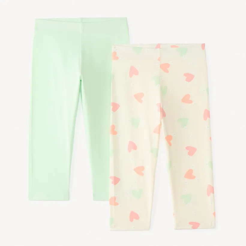 Set van 2 leggings in uni jersey en fantasieprints meisjes