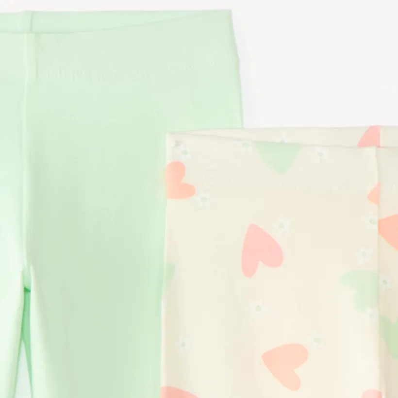 Set van 2 leggings in uni jersey en fantasieprints meisjes