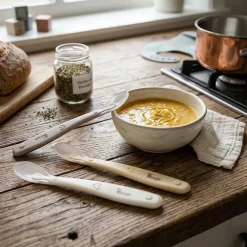 Set van 3 lepels zachte silicone 3m+ Wit/Dune/Terracotta