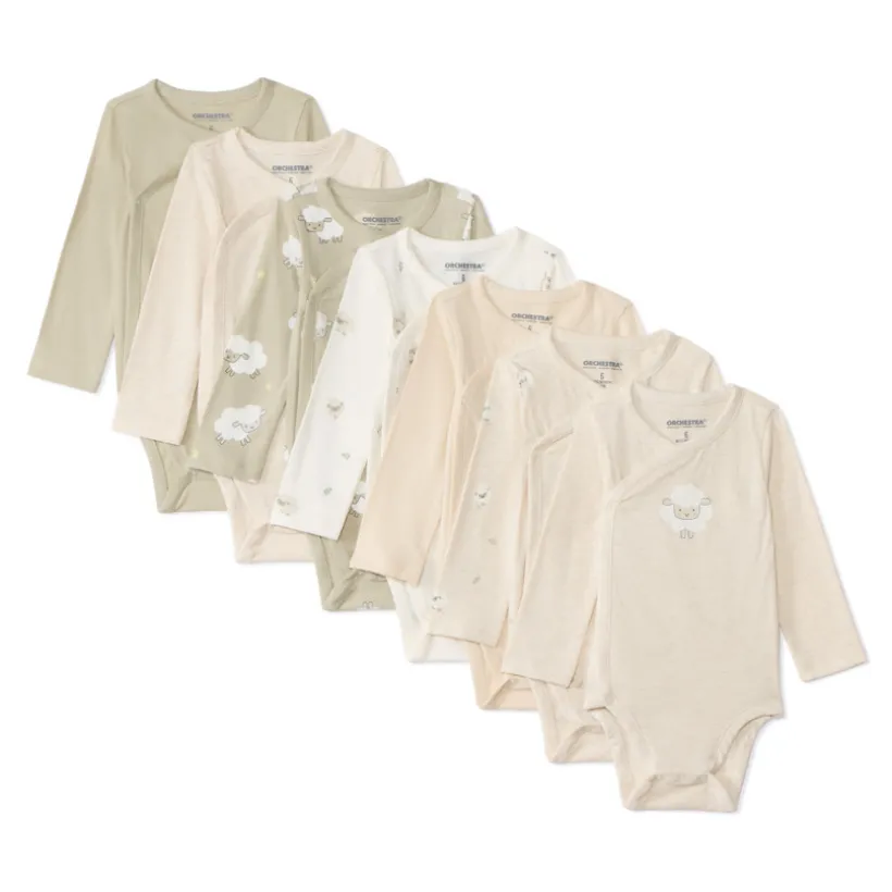 Set van 7 longsleeve bodies voor baby met verschillende sluitingen volgens leeftijd