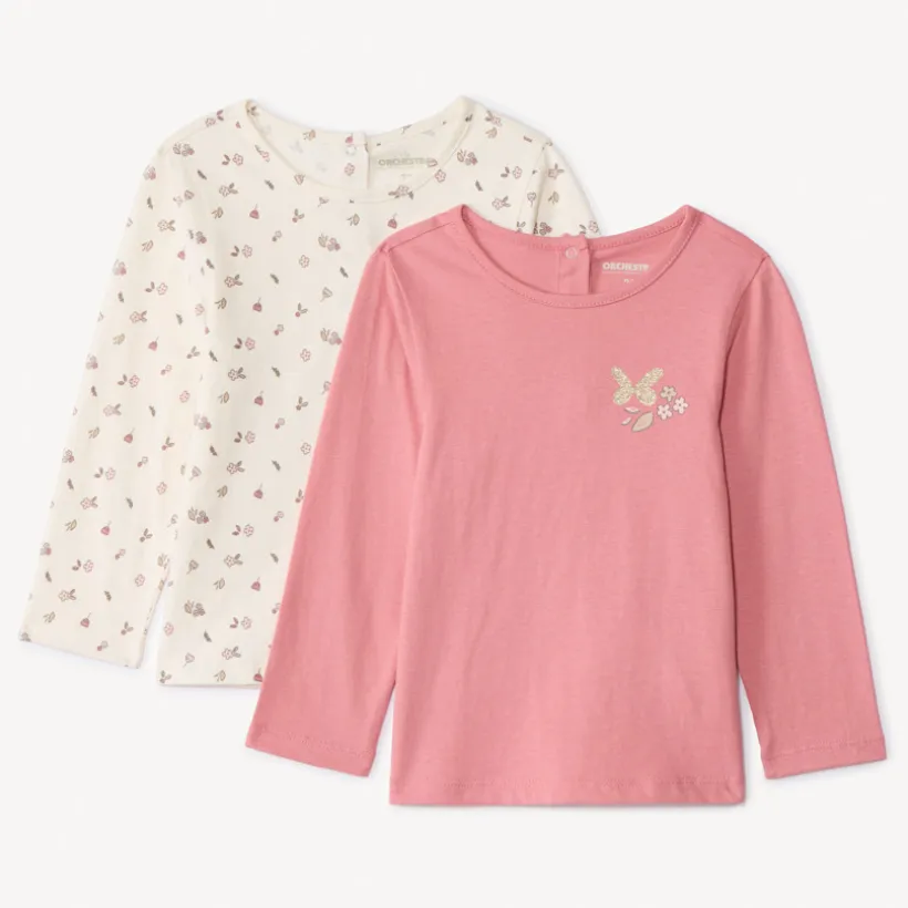 Set van 2 longsleeve fantasie T-shirts voor babymeisjes