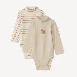 Set van 2 long-sleeve rompertjes met rolkraag voor baby's
