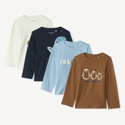 Set van 4 longsleeve T-shirts met pinguïnprint voor babyjongens