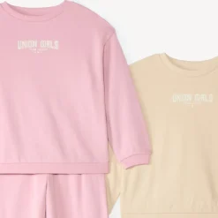 Set van 2 meisjes joggingoutfits met een sweatshirt en een wijde broek.
