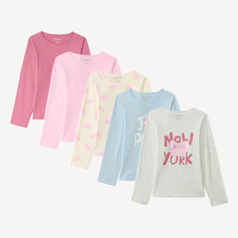 Set van 5 meisjes t-shirts met lange mouwen en fantasieprints