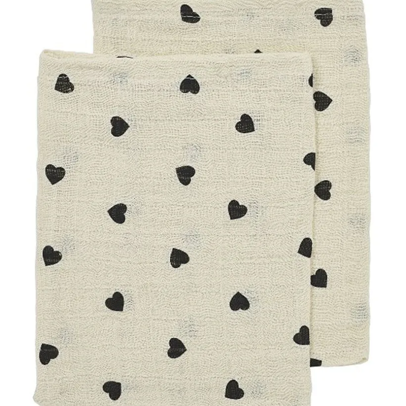 Set van 2 mousseline luiers Sweetheart - Soft Sand/Black - 20x17cm