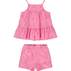 Set van mouwloos shirtje en short in roze met Engels borduursel voor meisjes