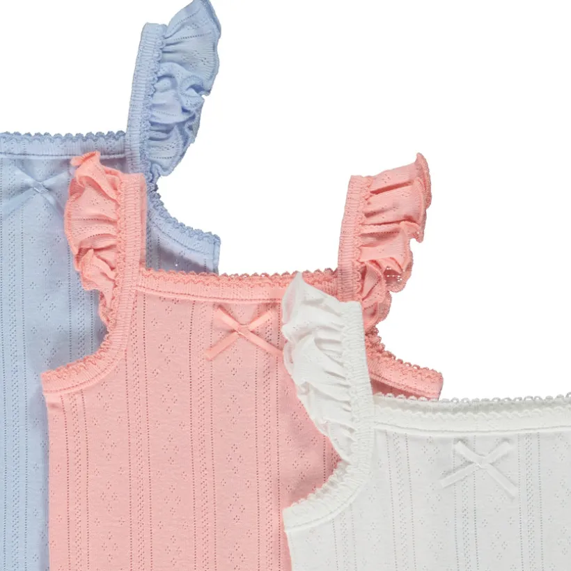 Set van 3 mouwloze bodies in pointelle gaas voor meisjesbaby
