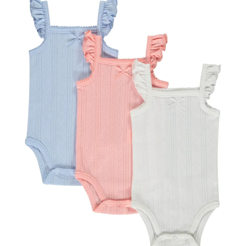 Set van 3 mouwloze bodies in pointelle gaas voor meisjesbaby
