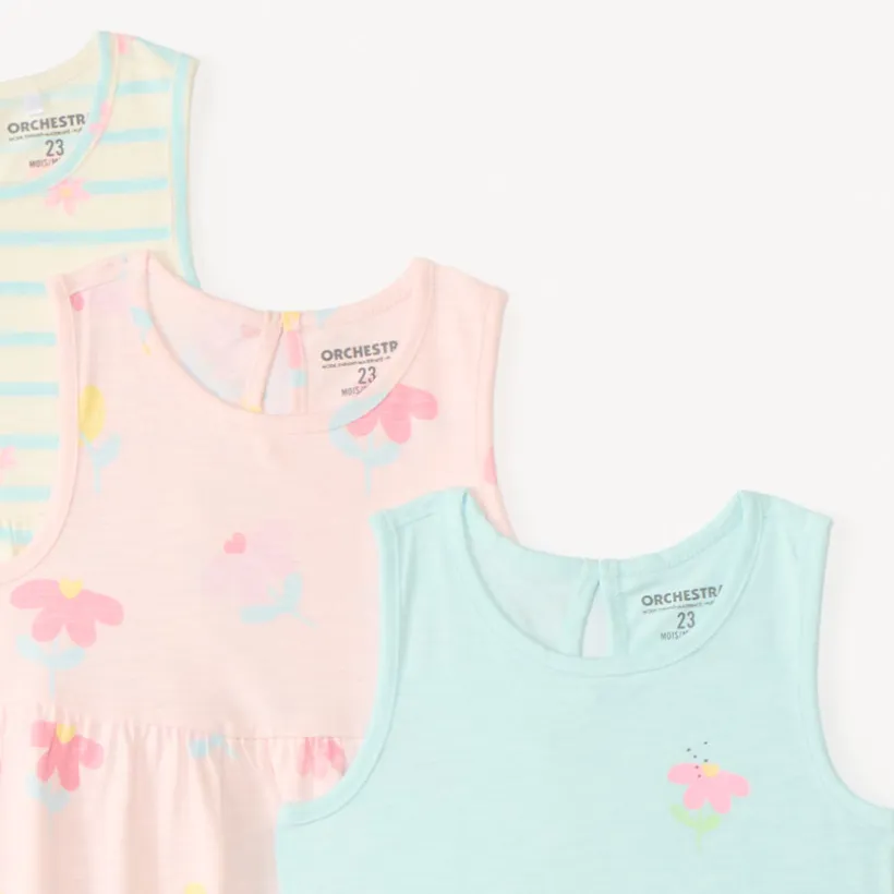 Set van 3 mouwloze jurkjes met bloemenmotief voor meisjesbaby's