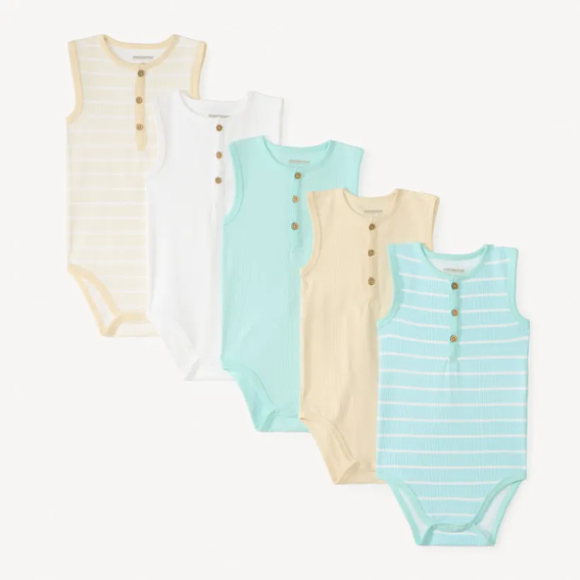 Set van 5 mouwloze rompers van ribstof voor baby jongens