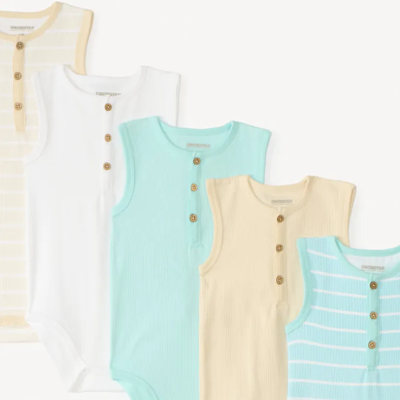 Set van 5 mouwloze rompers van ribstof voor baby jongens