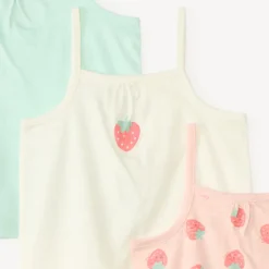 Set van 3 mouwloze shirts met aardbeienmotief voor babymeisjes