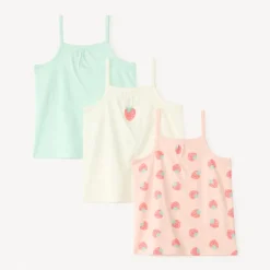 Set van 3 mouwloze shirts met aardbeienmotief voor babymeisjes