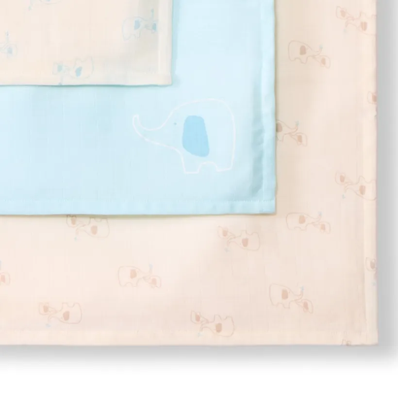 Set van 3 multifunctionele katoenen mousseline luiers met olifantenprint voor babyjongens