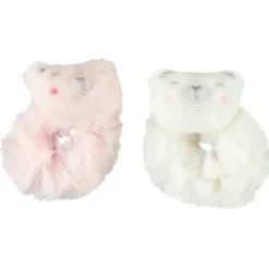 Set van 2 nepbont scrunchies met teddybeerhoofdje meisjes
