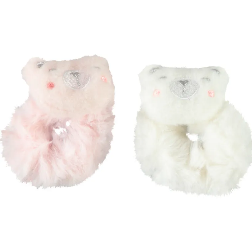 Set van 2 nepbont scrunchies met teddybeerhoofdje meisjes