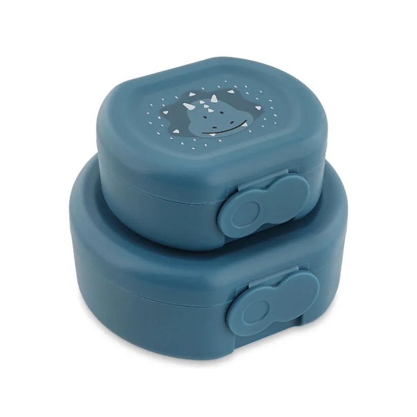 Set van 2 nestbare blauwe lunchboxen Mr. Triceratops van 100% polypropyleen met handige clip