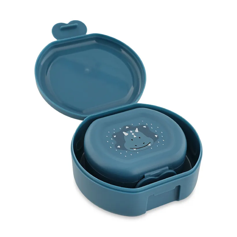 Set van 2 nestbare blauwe lunchboxen Mr. Triceratops van 100% polypropyleen met handige clip