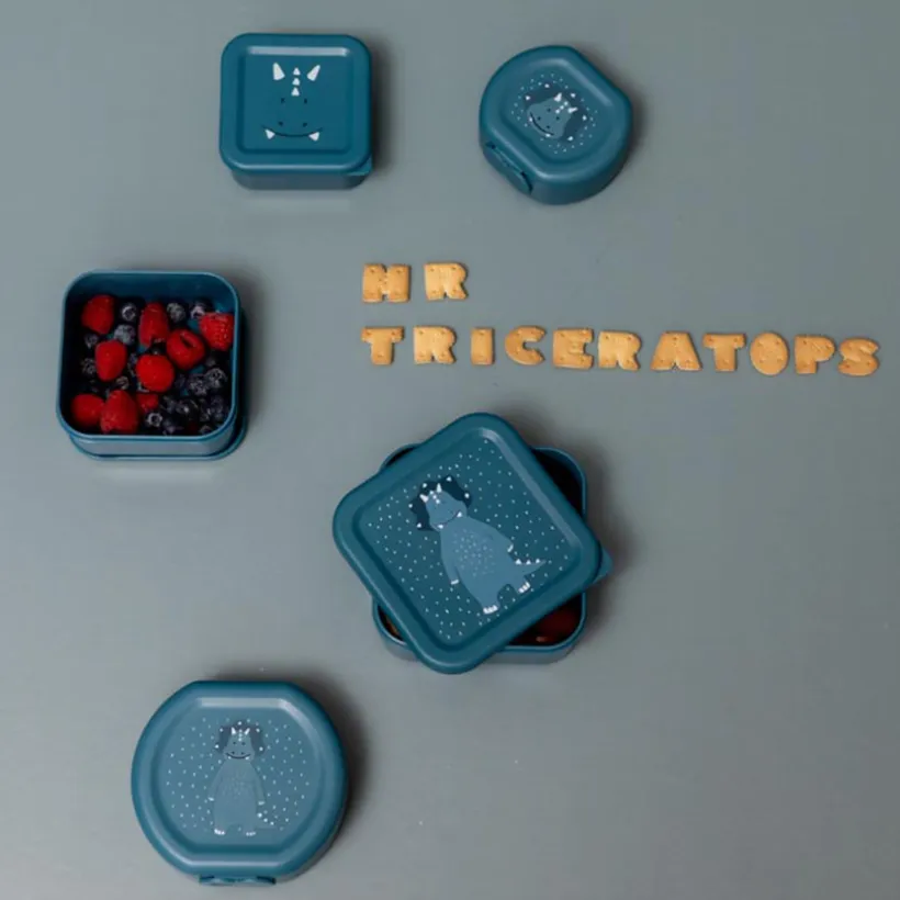 Set van 3 nestbare blauwe lunchboxen Mr. Triceratops