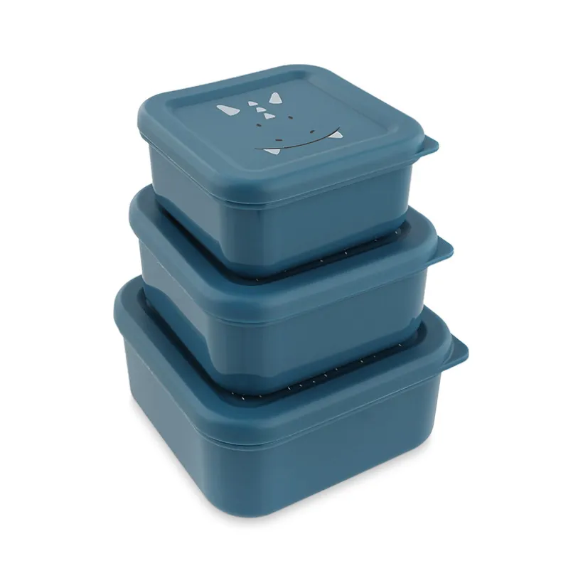 Set van 3 nestbare blauwe lunchboxen Mr. Triceratops
