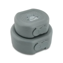 Set van 2 nestbare grijze lunchboxen Mr. Shark van 100% polypropyleen, met handige clip en vrolijke illustraties voor school en uitstapjes