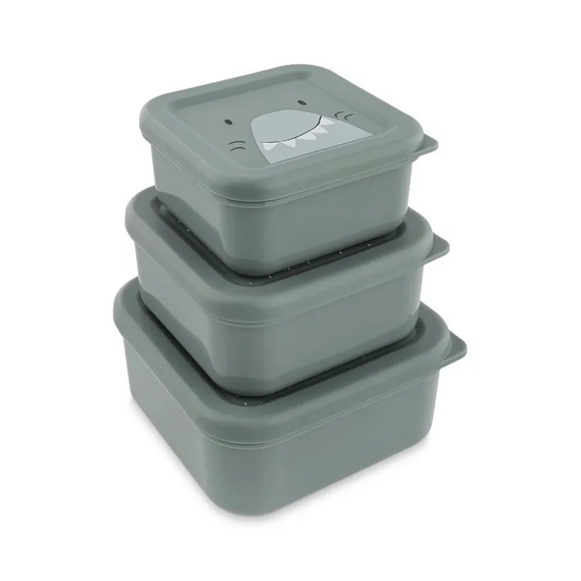 Set van 3 nestbare grijze lunchboxen Mr. Shark