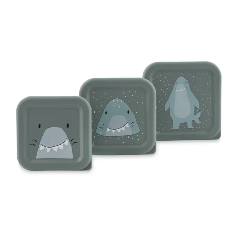 Set van 3 nestbare grijze lunchboxen Mr. Shark