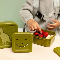 Set van 3 nestbare groene lunchboxen Mr. Dino