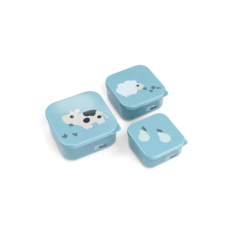 Set van 3 nestbare Tiny Farm snackdoosjes blauw