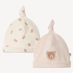 Set van 2 newborn mutsjes met beerprint voor baby