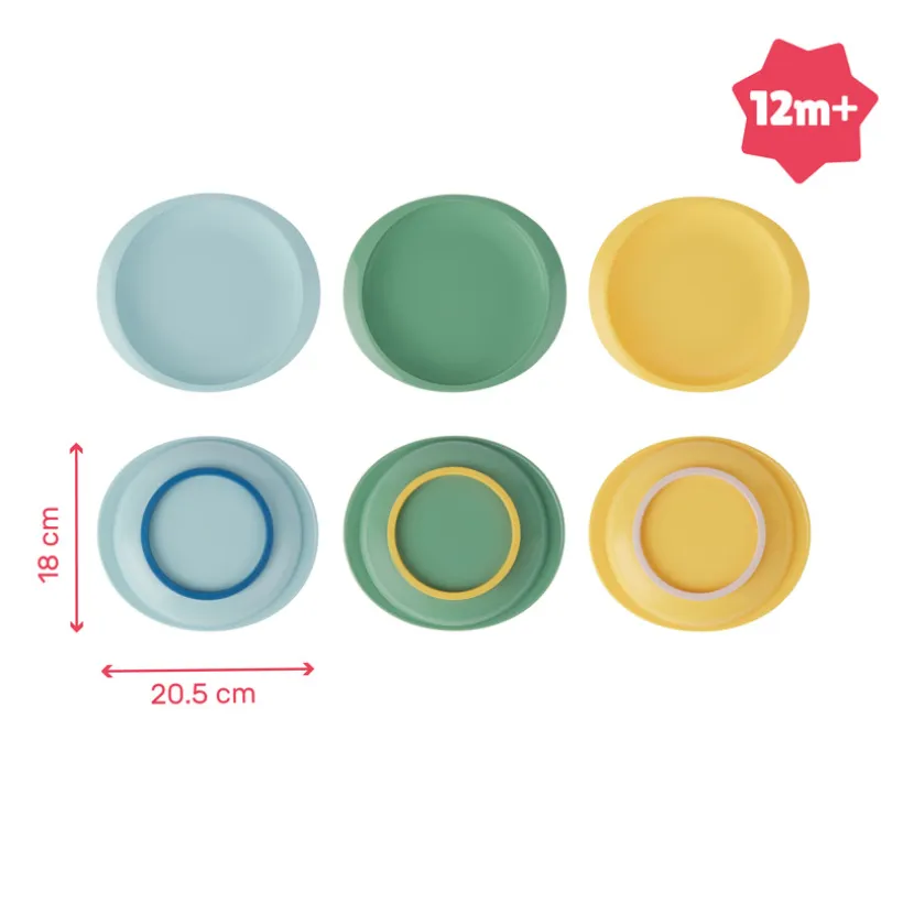 Set van 3 onbreekbare antislip borden multicolor