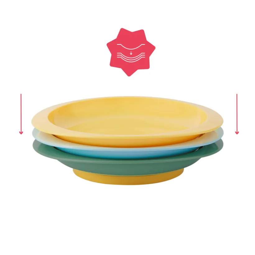 Set van 3 onbreekbare antislip borden multicolor