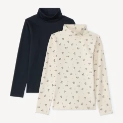 Set van 2 ondertruien met coltrui meisjes, een effen en een met print