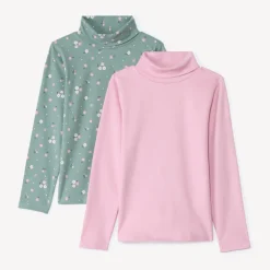 Set van 2 ondertruien met coltrui meisjes, een effen en een met print
