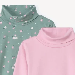 Set van 2 ondertruien met coltrui meisjes, een effen en een met print
