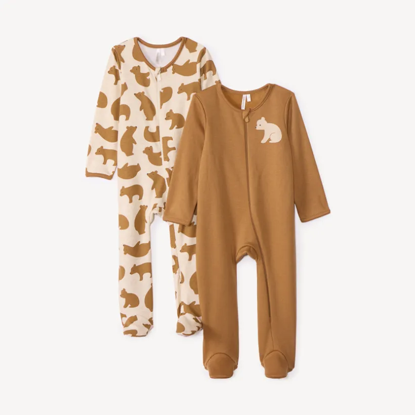 Set van 2 onesies met rits en berenmotief voor babyjongens
