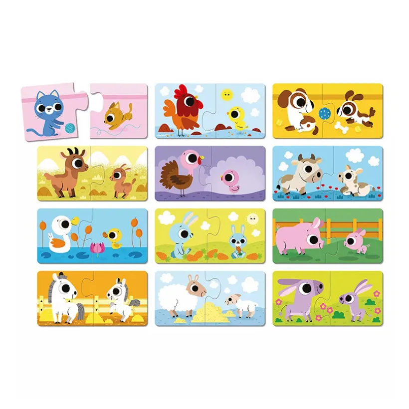 Set van 12 ouders-baby dierenpuzzels