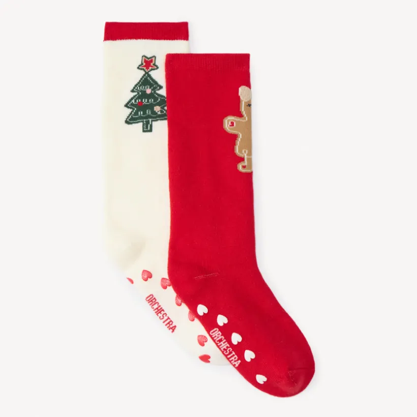 Set van 2 paar antislip hoge kerstsokken meisjes