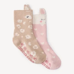 Set van 2 paar antislipsokken met dierenmotief meisjes in sherpa