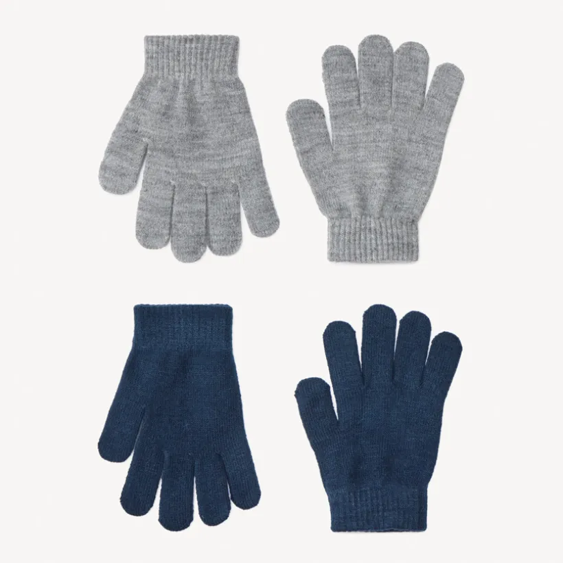 Set van 2 paar effen gebreide magische handschoenen jongens