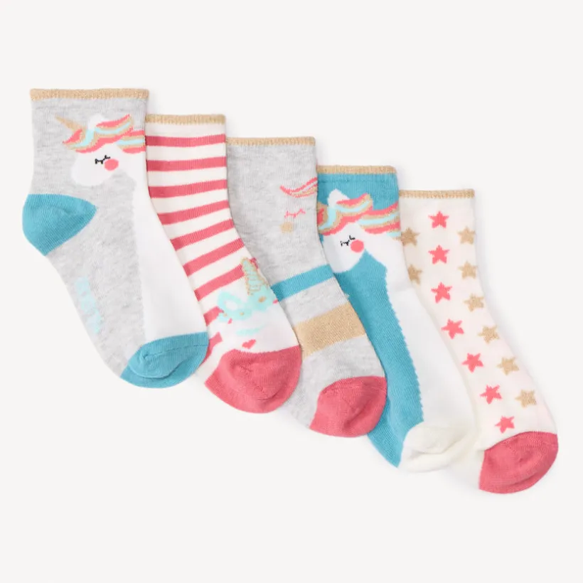 Set van 5 paar fantasie sokken met eenhoornprint meisjes
