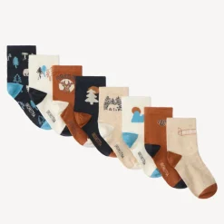 Set van 8 paar fantasievolle normale sokken jongens in jersey met jacquardmotieven thema Forest