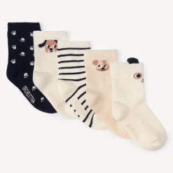 Set van 5 paar gewone sokken met dierenprint voor babyjongens