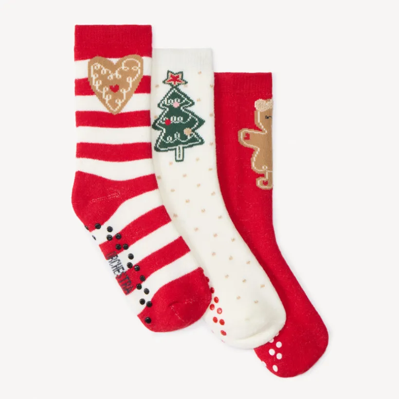 Set van 3 paar hoge antislipkerstsokken meisjes