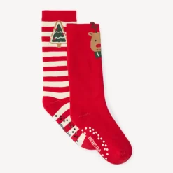 Set van 2 paar hoge kerstsokken met antislip voor kinderen