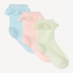 Set van 3 paren babymeisjeskousen met broderie anglaise