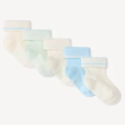 Set van 5 paren geribbelde sokken voor premature babyjongens in effen ecru, blauw en lichtgroen