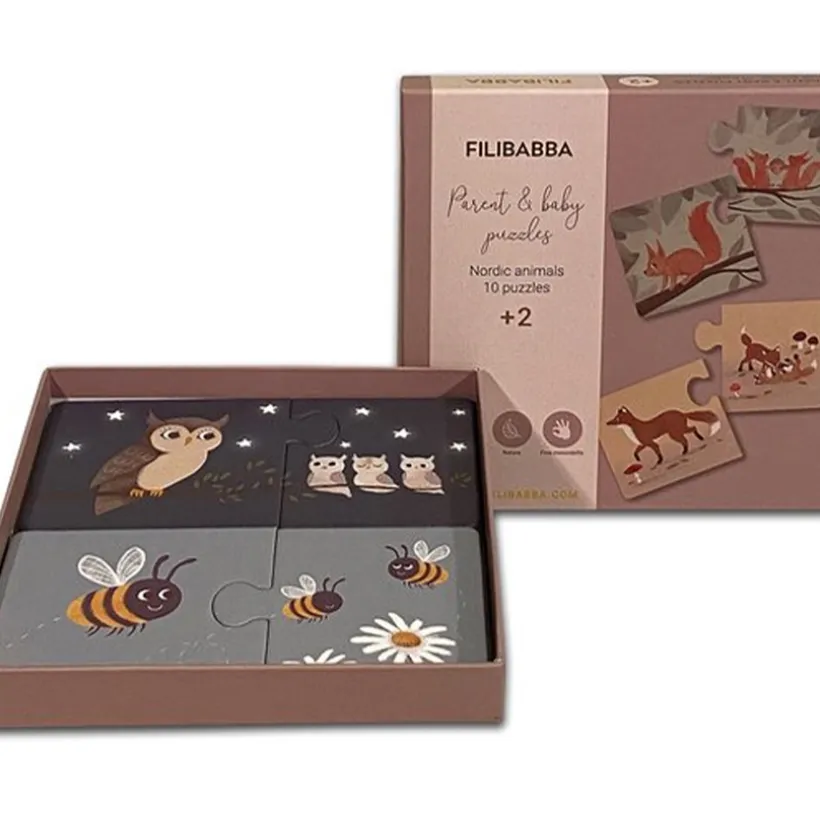 Set van 10 puzzels- mama en baby - Noorse dieren